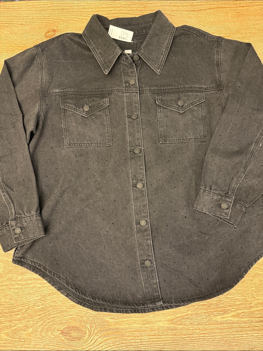 NWT Maurice’s Women’s button up black denim jacket with rhinestones size XXL
